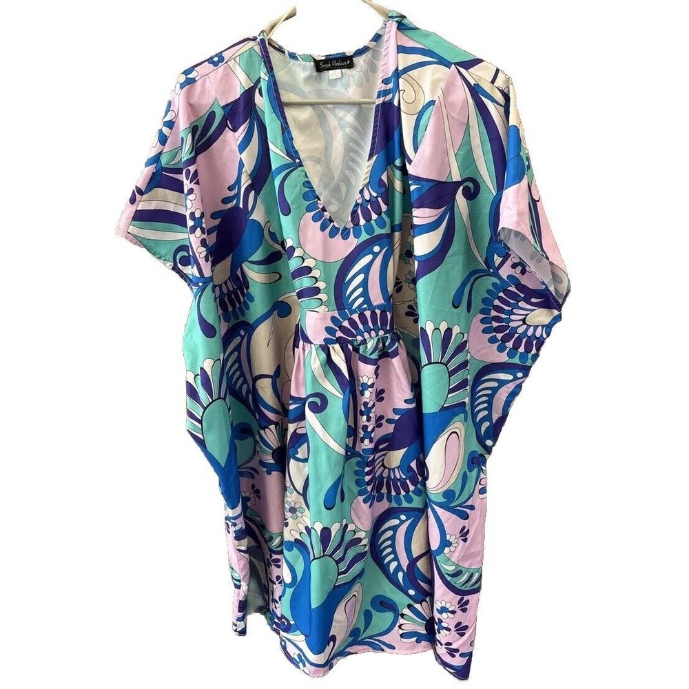 Smak Parlour Dress O/S Purple Paisley Print Retro Vintage Kaftan Tie Waist Vneck